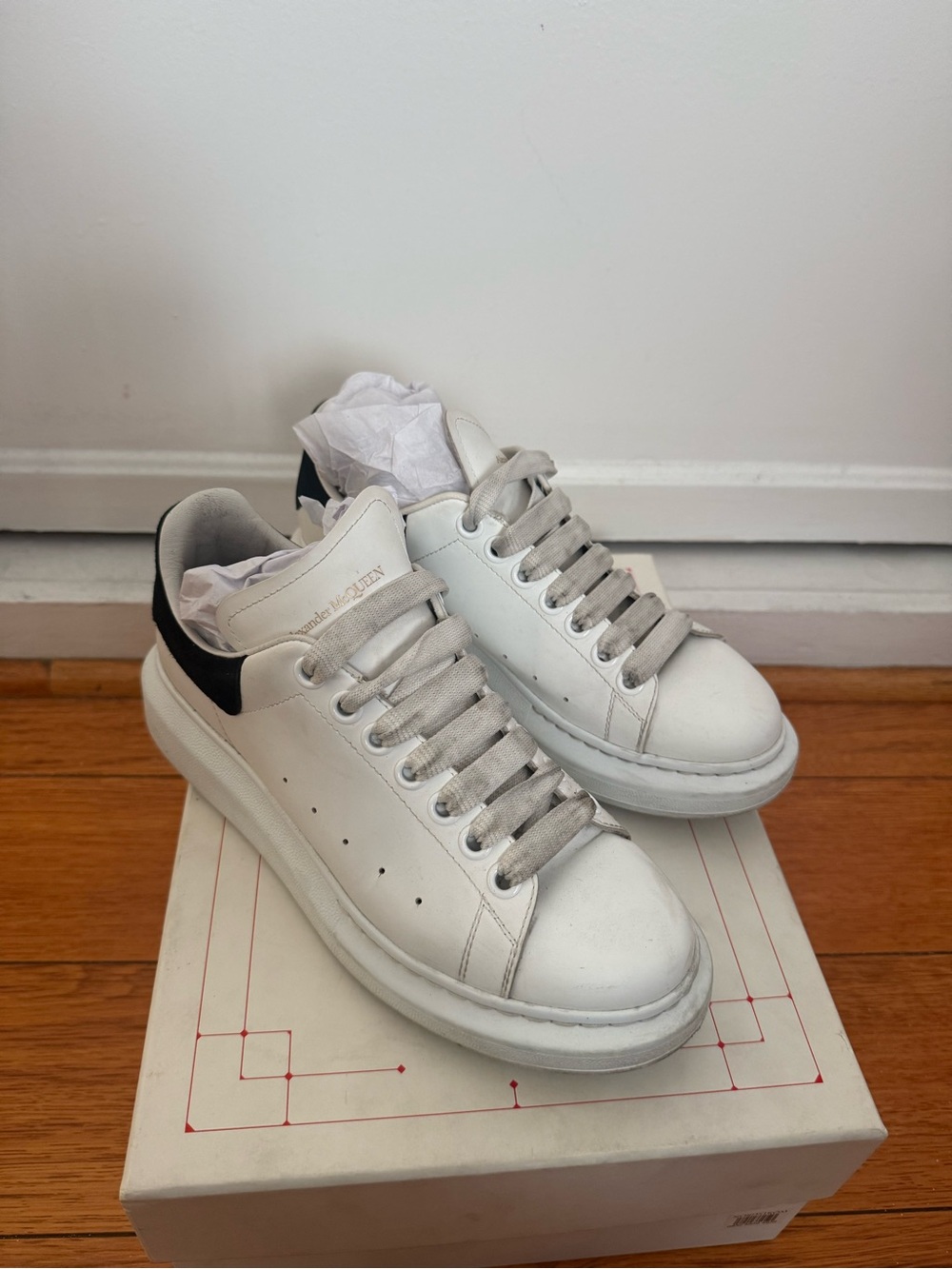 Alexander McQueen White Leather Sneakers with Black Heel Tab